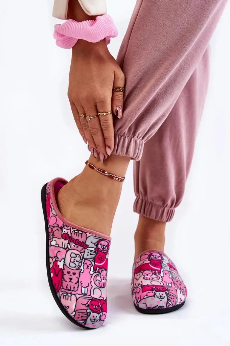 Domowe Klapki Papcie W Koty Inblu GF-12-023 Różowe