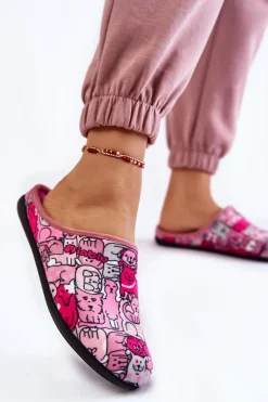 Domowe Klapki Papcie W Koty Inblu GF-12-023 Różowe