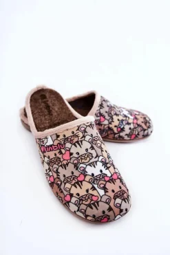 Domowe Klapki Papcie W Koty Inblu GF-12-011 Beżowe