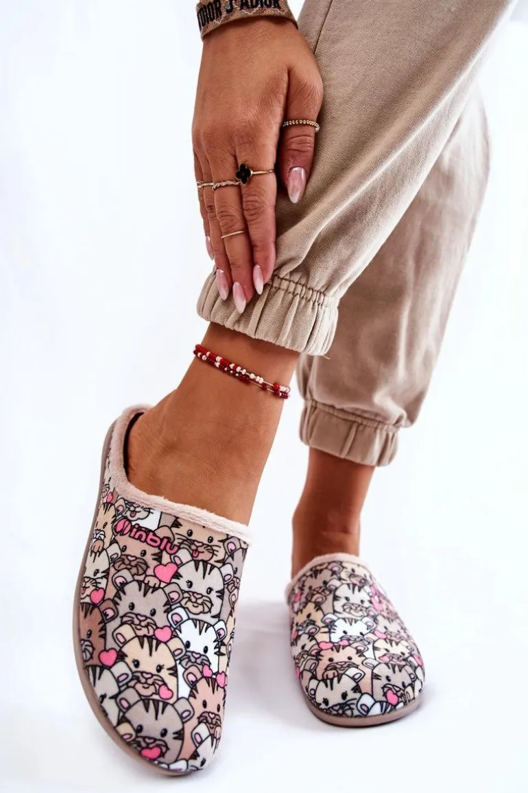 Domowe Klapki Papcie W Koty Inblu GF-12-011 Beżowe