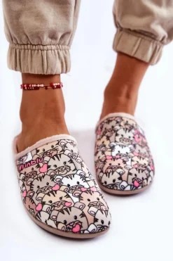 Domowe Klapki Papcie W Koty Inblu GF-12-011 Beżowe