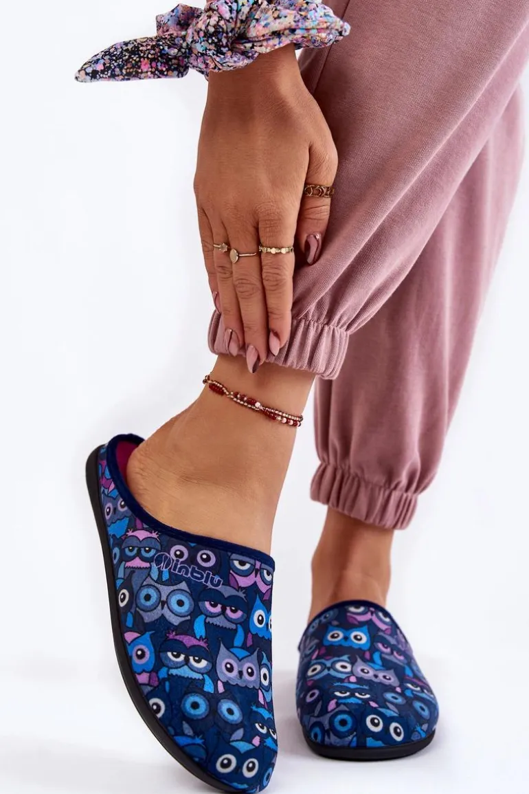 Domowe Klapki Papcie W Koty Inblu GF-12-004 Granatowe