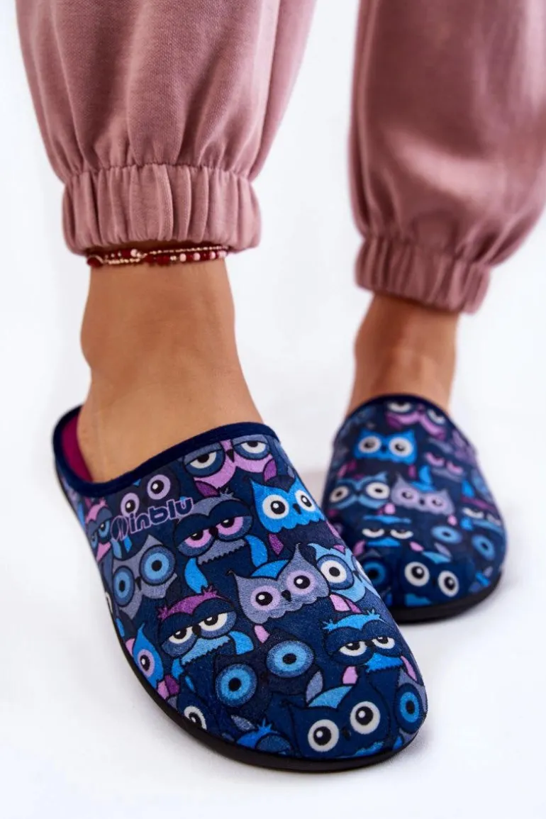 Domowe Klapki Papcie W Koty Inblu GF-12-004 Granatowe