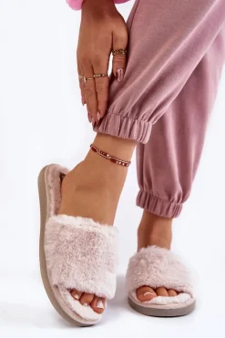 Domowe Papcie Klapki Z Futerkiem Inblu EK-05-011 Beżowe