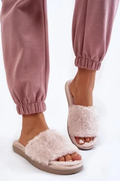 Domowe Papcie Klapki Z Futerkiem Inblu EK-05-011 Beżowe