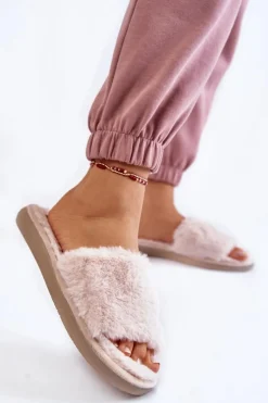 Domowe Papcie Klapki Z Futerkiem Inblu EK-05-011 Beżowe