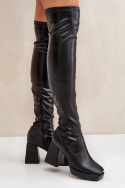 Dopasowane Kozaki Za Kolano Na Słupku Czarne Sanniraen