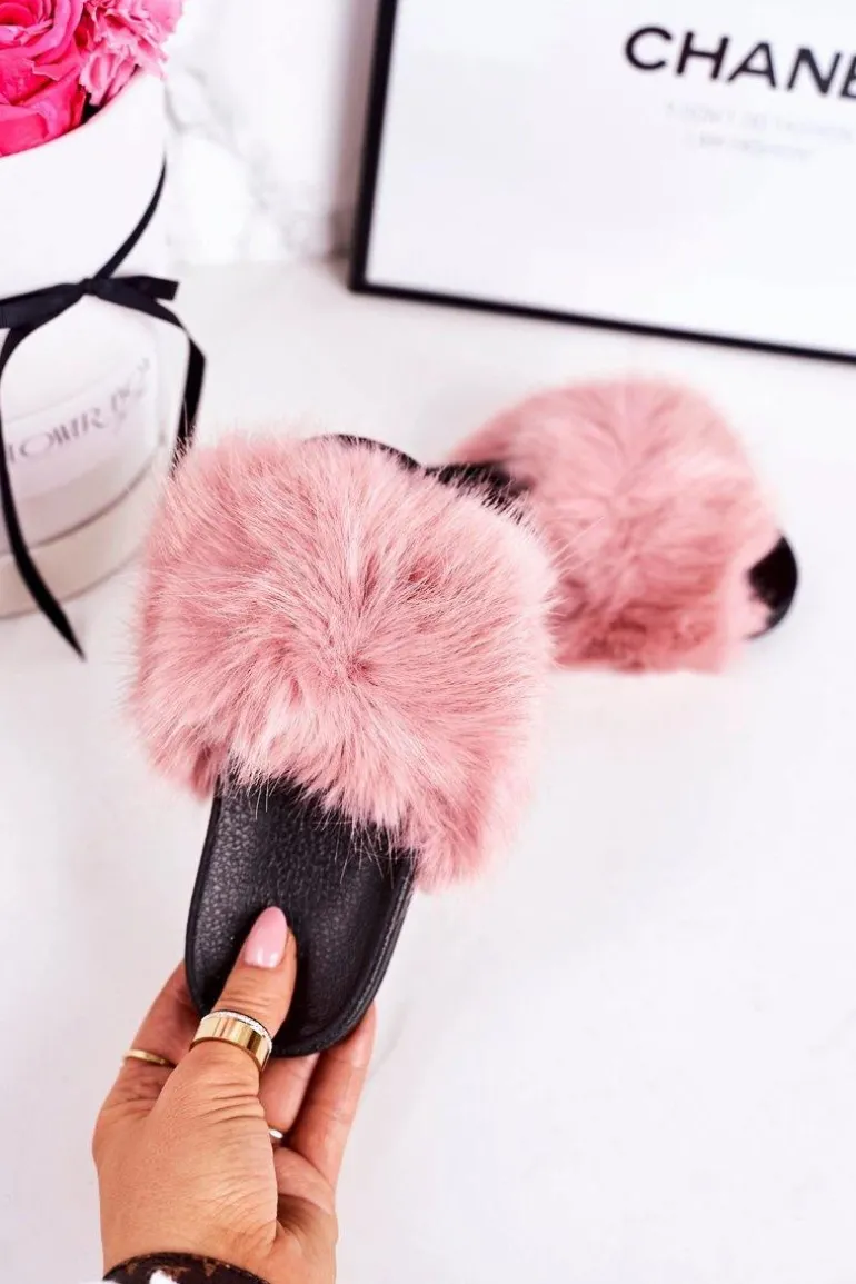 Dziecięce Klapki Z Futerkiem Różowe Fashionista