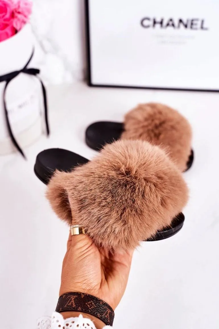 Dziecięce Klapki Z Futerkiem Jasny Brąz Fashionista