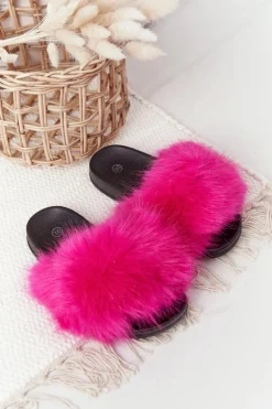 Dziecięce Klapki Z Futerkiem Fuksja Fashionista