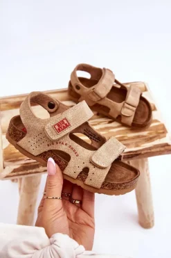 Dziecięce Lekkie Sandałki Na Rzepy Big Star LL374140 Beżowe