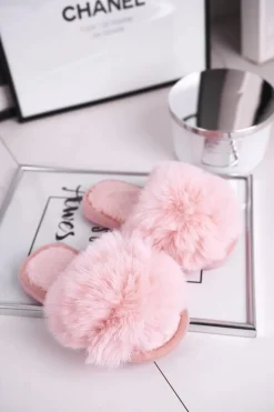 Dziecięce Papcie Klapki z Futerkiem Jasny Róż Snow Ball