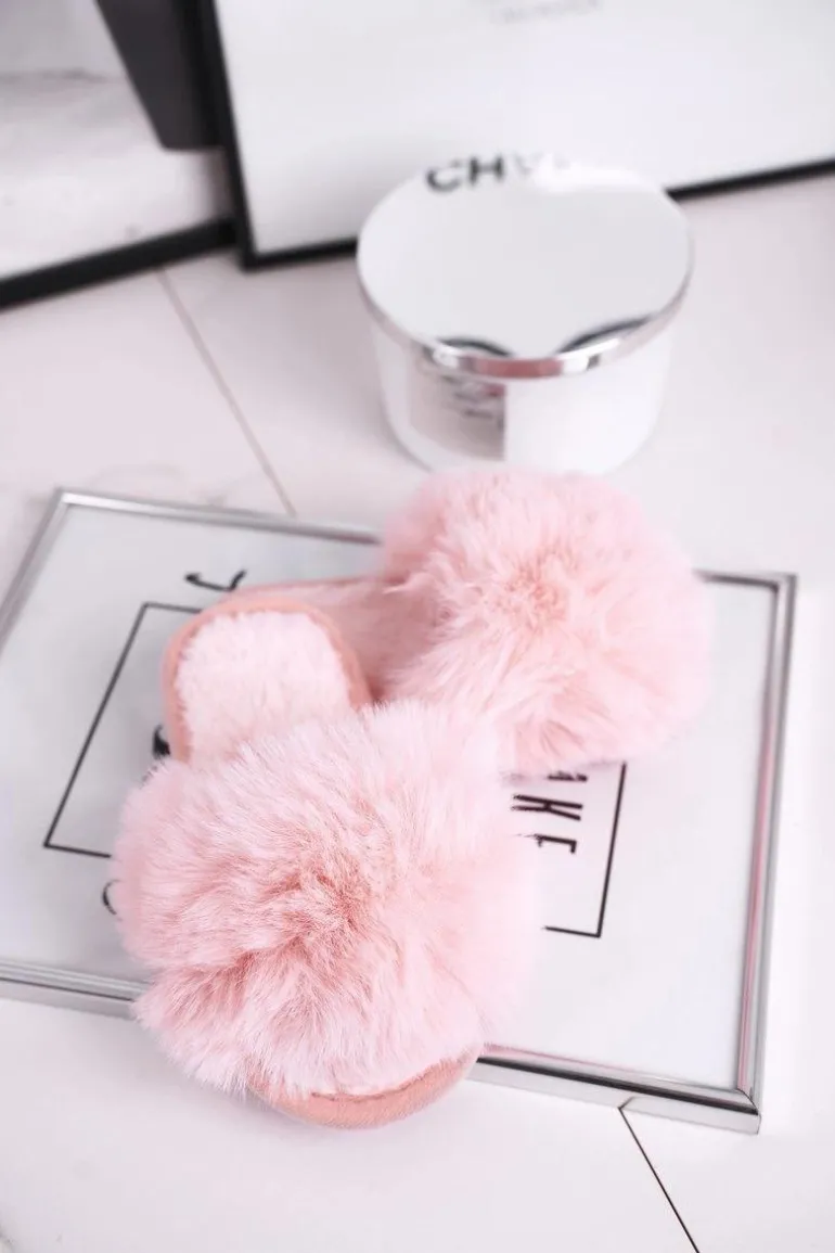 Dziecięce Papcie Klapki z Futerkiem Jasny Róż Snow Ball