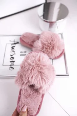 Dziecięce Papcie Klapki z Futerkiem Pudrowy Róż Snow Ball