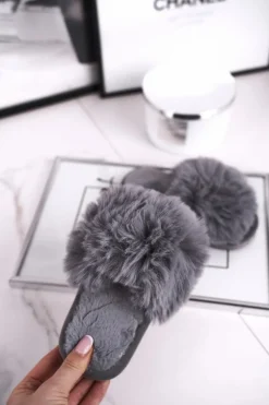 Dziecięce Papcie Klapki z Futerkiem Szare Snow Ball