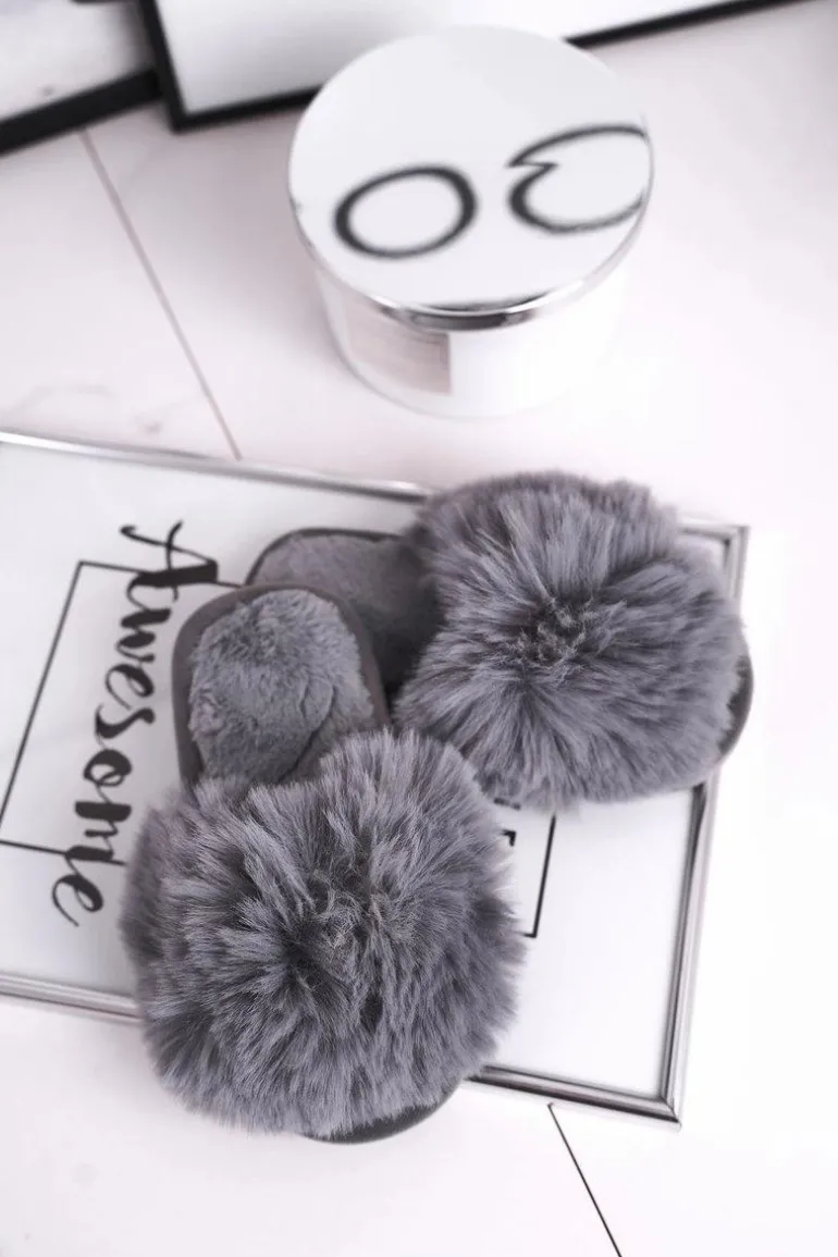 Dziecięce Papcie Klapki z Futerkiem Szare Snow Ball