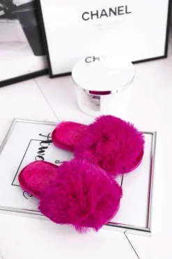 Dziecięce Papcie Klapki z Futerkiem Fuksja Snow Ball