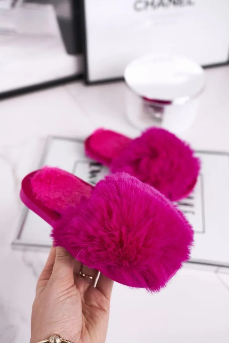 Dziecięce Papcie Klapki z Futerkiem Fuksja Snow Ball