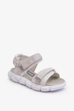 Dziecięce Sandałki Na Rzep Big Star LL374201 Biało-Srebrne