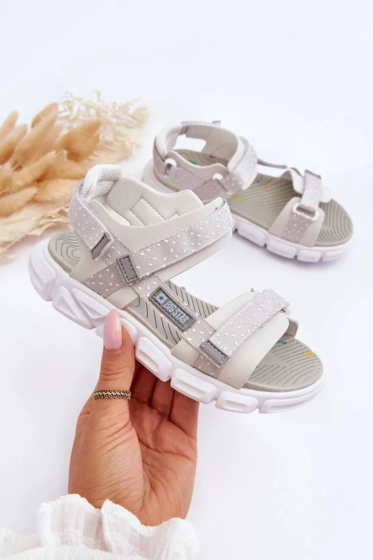 Dziecięce Sandałki Na Rzep Big Star LL374201 Biało-Srebrne