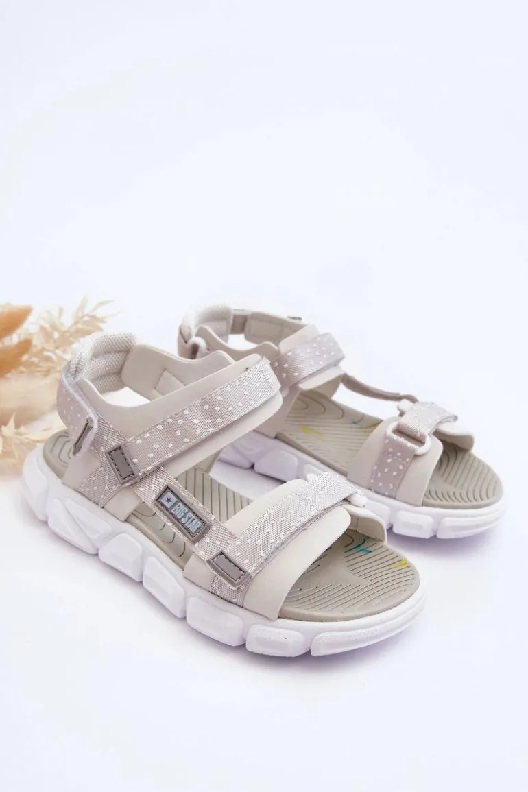 Dziecięce Sandałki Na Rzep Big Star LL374201 Biało-Srebrne