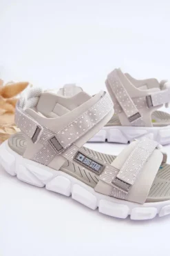 Dziecięce Sandałki Na Rzep Big Star LL374201 Biało-Srebrne