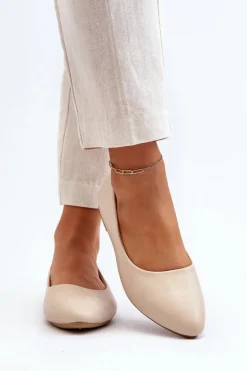 Eko Skórzane Baleriny Damskie Beżowe Tindomiel