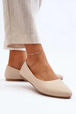 Eko Skórzane Baleriny Damskie Beżowe Tindomiel