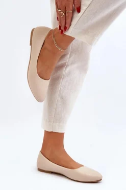 Eko Skórzane Baleriny Damskie Beżowe Tindomiel