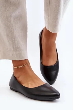 Eko Skórzane Baleriny Damskie Czarne Tindomiel