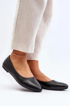 Eko Skórzane Baleriny Damskie Czarne Tindomiel