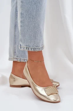 Eko Skórzane Baleriny Z Ozdobą Złote Tulnelia