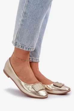Eko Skórzane Baleriny Z Ozdobą Złote Tulnelia