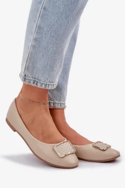 Eko Skórzane Baleriny Z Ozdobą Beżowe Tulnelia