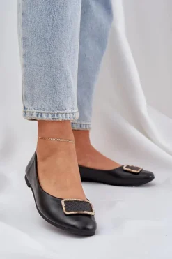 Eko Skórzane Baleriny Z Ozdobą Czarne Tulnelia