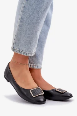Eko Skórzane Baleriny Z Ozdobą Czarne Tulnelia