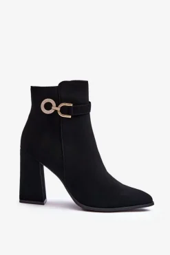 Eko Skórzane Botki Na Słupku Z Ozdobą Czarne Lymall