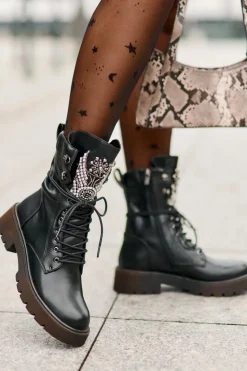 Eko Skórzane Botki Workery Ze Zdobieniem Ocieplane D&A MR880-080 Czarne