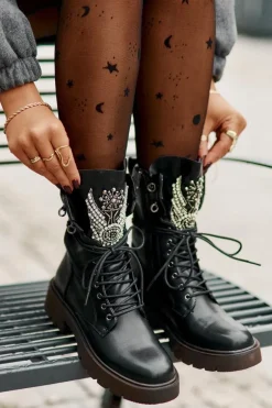 Eko Skórzane Botki Workery Ze Zdobieniem Ocieplane D&A MR880-080 Czarne