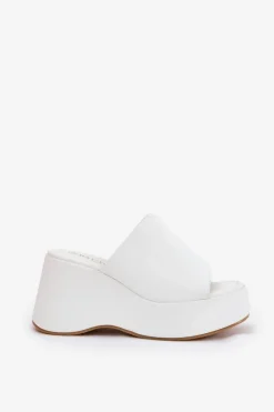 Eko Skórzane Klapki Damskie Na Platformie I Koturnie Białe Kisoffi