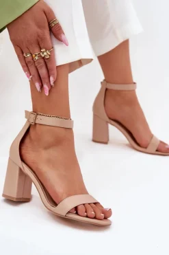 Eko Skórzane Sandały Damskie Na Słupku Beżowe Irini