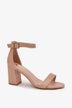 Eko Skórzane Sandały Damskie Na Słupku Beżowe Irini