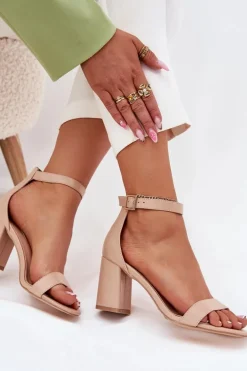 Eko Skórzane Sandały Damskie Na Słupku Beżowe Irini