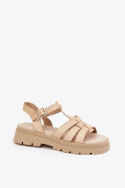 Eko Skórzane Sandały Damskie Na Platformie Beżowe Nendales