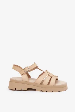 Eko Skórzane Sandały Damskie Na Platformie Beżowe Nendales