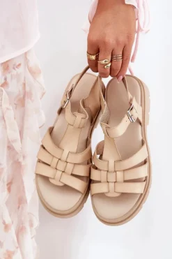 Eko Skórzane Sandały Damskie Na Platformie Beżowe Nendales