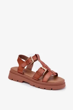 Eko Skórzane Sandały Damskie Z Klamrami Camel Mireza