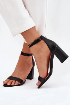 Eko Skórzane Sandały Damskie Na Słupku Czarne Irini