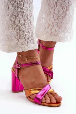 Eko Skórzane Sandały Na Obcasie Słupku Fuksja Abilica