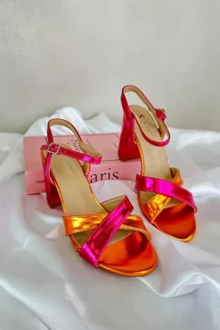 Eko Skórzane Sandały Na Obcasie Słupku Fuksja Abilica